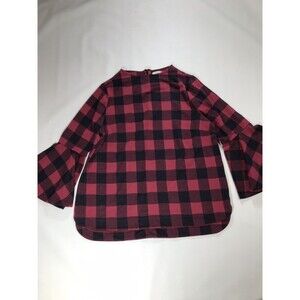 Crown & Ivy Shirt Gingham Bell Sleeve Boho Top Womens Medium